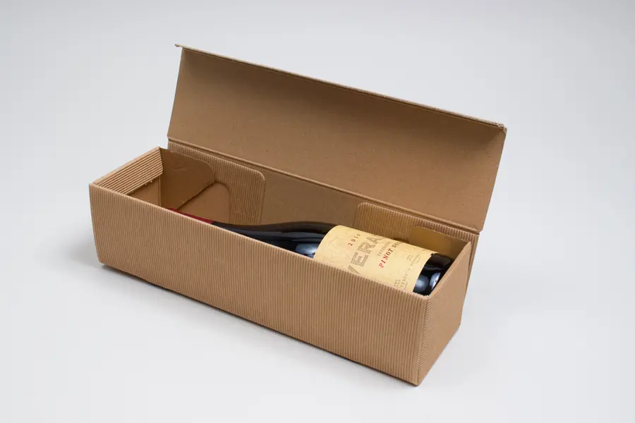 3-1/2 X 3-1/2 X 13-1/4 BOTTLE BOX KRAFT RIBBED 1 BOT HORIZONTAL OPENING