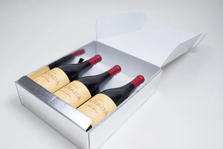 11 X 3-1/2 X 13-3/8  BOTTLE BOX  SILVER LINEN 3 BOT W/INSERTS