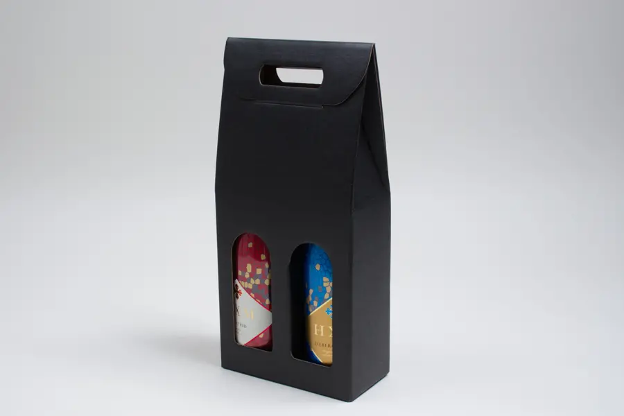 7  X  3-1/2  X  15 WIND BOTTLE CARRIER BLACK LINEN 2 BOT