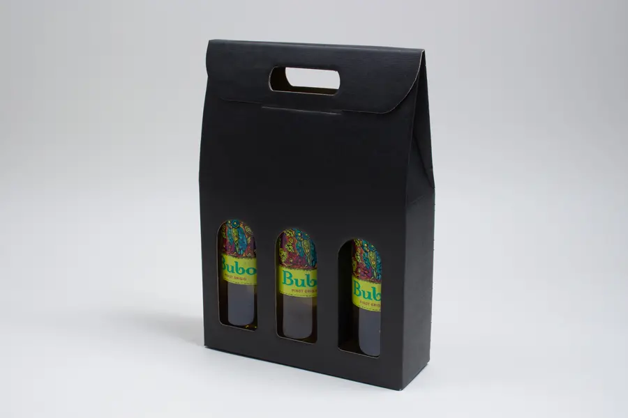 10-5/8 X 3-1/2 X 15 WIND BOTTLE CARRIER BLACK LINEN 3 BOT